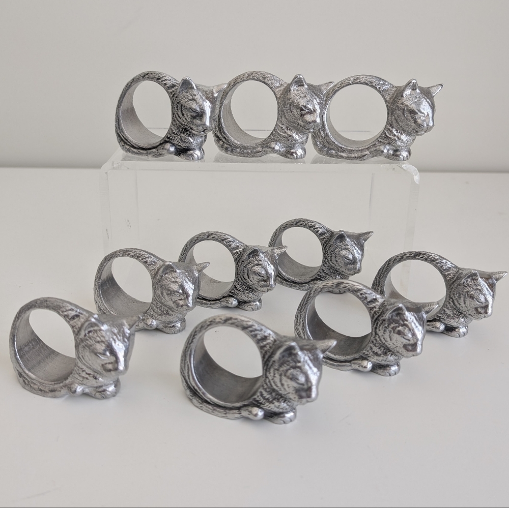 ARTHUR COURT Set of 10 Vtg Sleepy Kitten Cat Napkin Rings Kitty Cats Lover - Picture 2 of 15